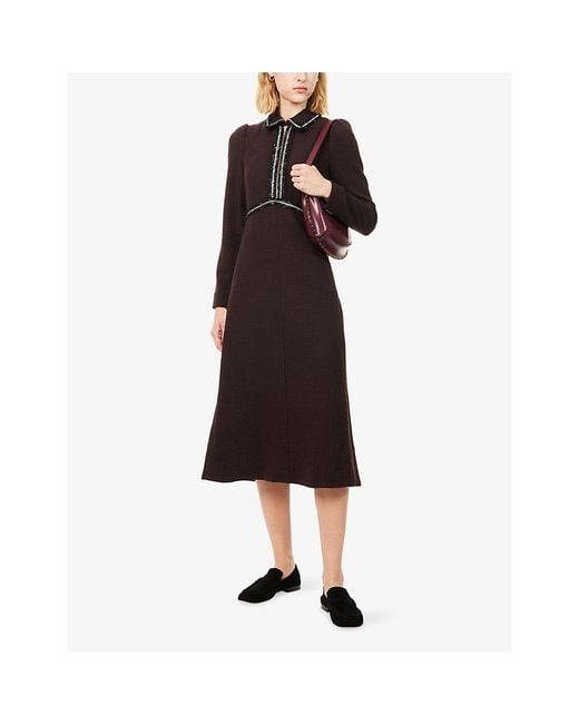 ME+EM Brown Tweed Long-Sleeve Woven Midi Dress