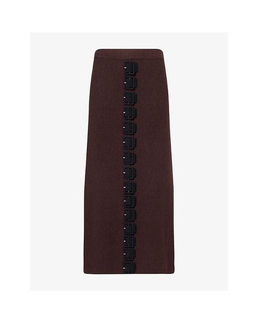Zankov Brown Charlise Buckle-Embellished Wool Midi Skirt