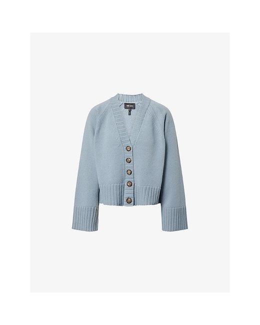 ME+EM Blue V-Neck Relaxed-Fit Wool And Cashmere Cardigan