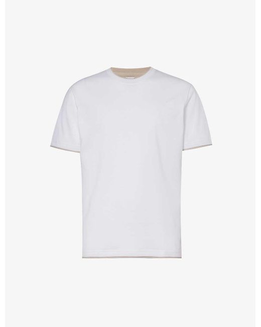 Eleventy White Crewneck Ribbed-trim Cotton-jersey T-shirt for men