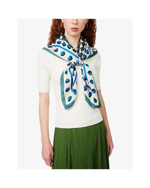Weekend by Maxmara Blue Printed Square Silk Scarf