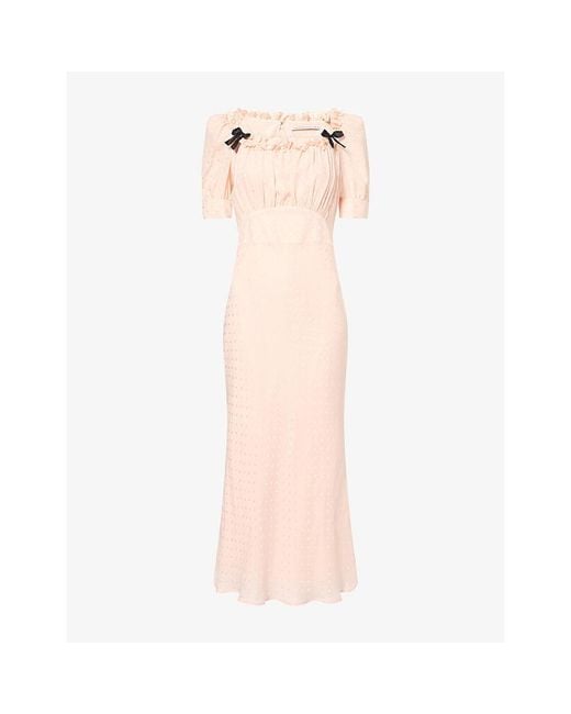 Alessandra Rich Pink Printed Square Neck Silk Maxi Dress
