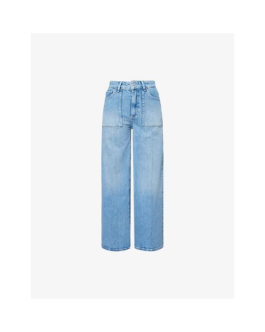 PAIGE Blue Anessa Patch-Pockets Ankle Wide-Leg Denim Jeans