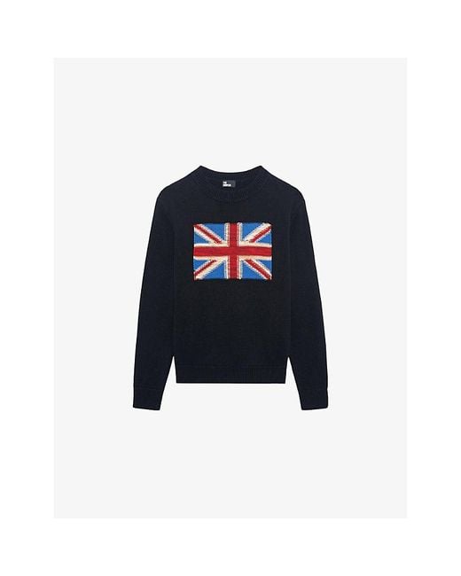 The Kooples Blue Flag-Embroidered Regular-Fit Cotton Sweatshirt
