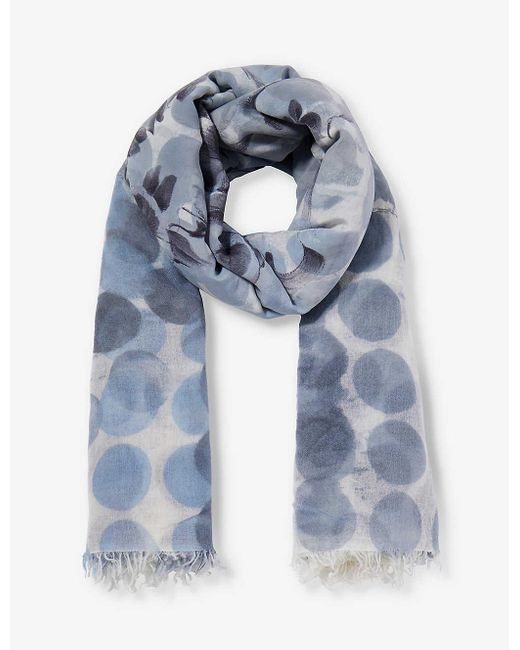 Dianora Salviati Blue Graphic-pattern Large Cashmere And Silk-blend Scarf