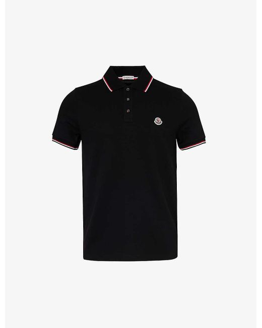 Moncler Black Brand-patch Split-hem Cotton-piqué Polo Shirt for men