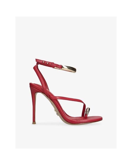 Steve Madden Red Tia Faux-Leather Heeled Sandals
