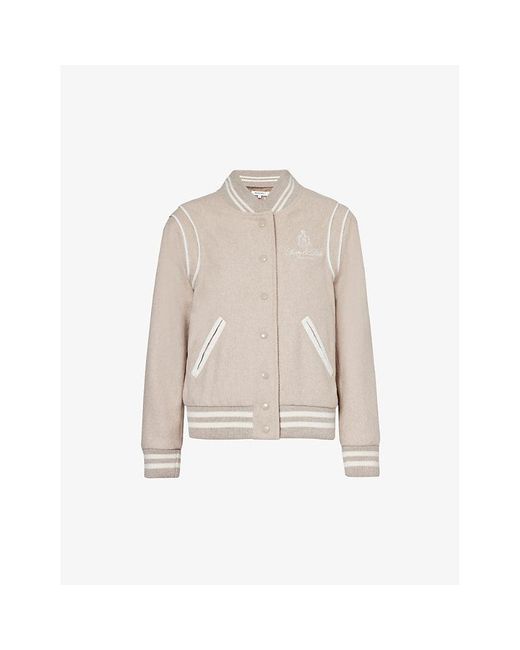 Sporty & Rich Natural Vendome Brand-embroidered Wool-blend Jacket