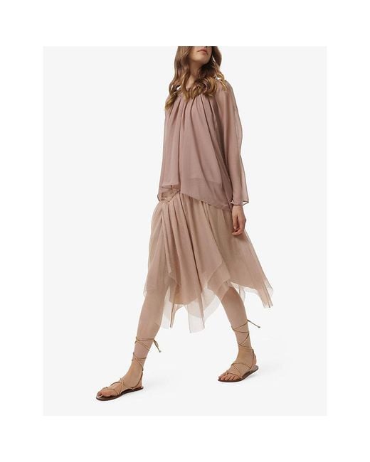 eem Brown Embellished Square-Neck Chiffon Top