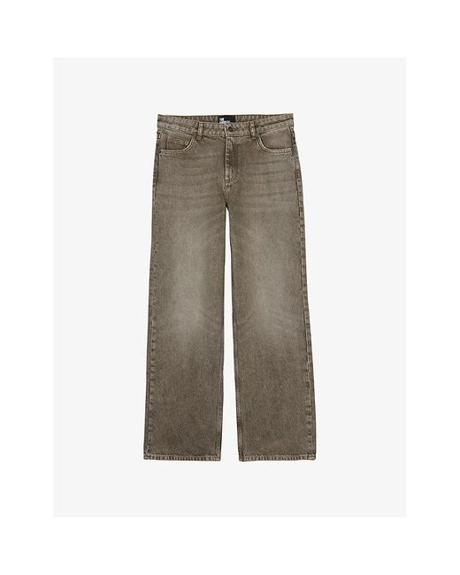 The Kooples Gray Buckled Wide-Leg Low-Rise Denim Jeans