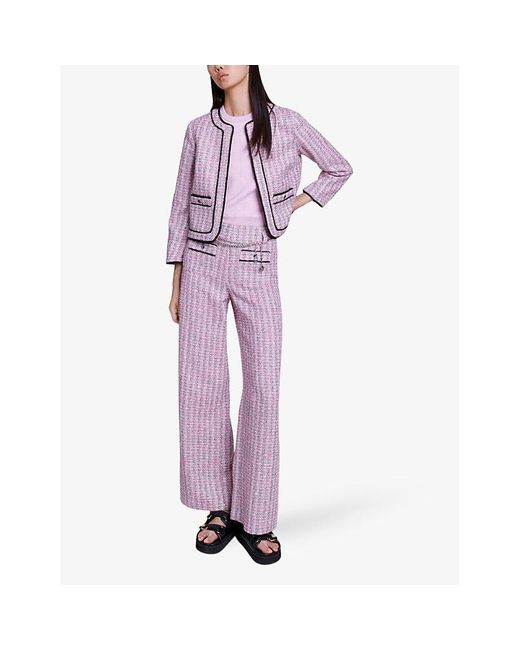 Maje Purple Long-sleeve Tweed Boucle Jacket