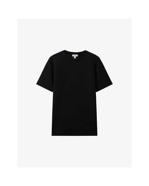 Reiss Black Bradley Stitched-Trim Stretch Woven-Blend T-Shirt for men