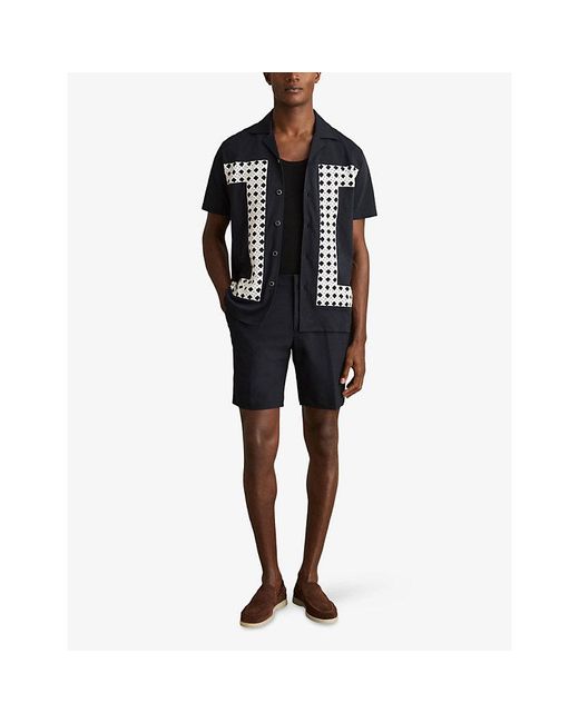 Reiss Blue Drawstring Elasticated-Waist Stretch-Woven Chino Shorts for men