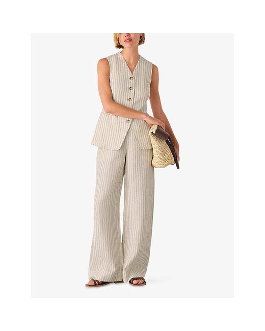 Whistles Natural Striped V-Neck Linen Waistcoat