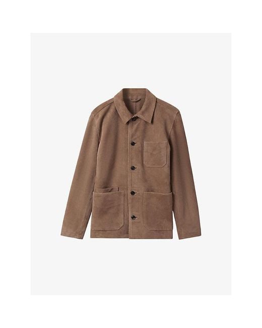 Reiss Brown Roma Patch-pocket Suede Jacket X for men