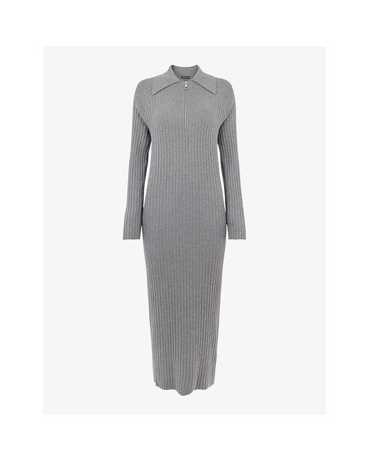 Whistles Gray Bonnie Ribbed Knitted Midi Dres