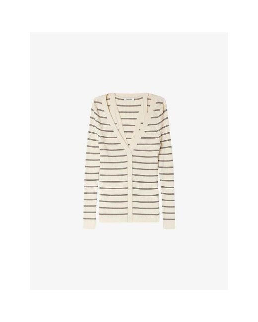 Sandro Natural Striped Ribbed Knitted Cardigan