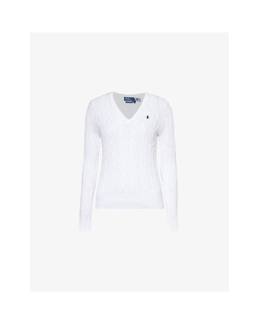 Polo Ralph Lauren White Logo-Embroidery Cotton-Knit Jumper