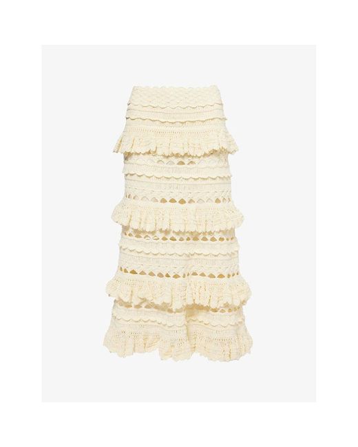 Zimmermann Natural Waverly Ruffled Crochet Cotton Midi Skirt