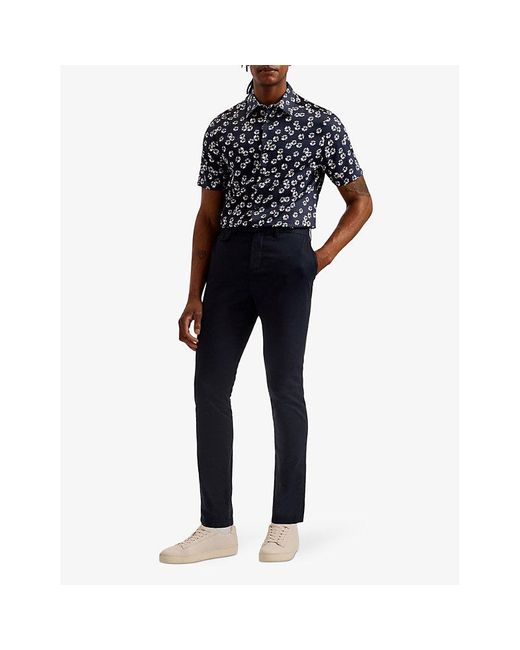 Ted Baker Blue Alfanso Floral-print Slim-fit Stretch-cotton Shirt for men
