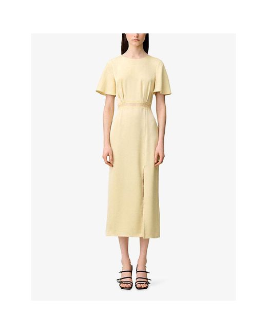 Claudie Pierlot Natural Open-Back Lace-Trim Satin Maxi Dress