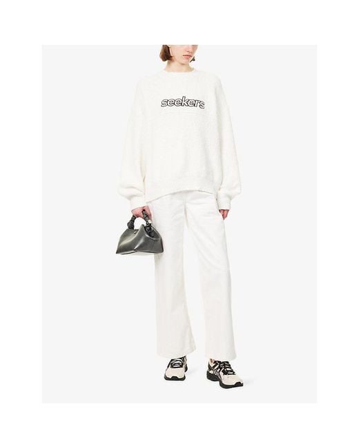 Sisters & Seekers White Nonna Logo-Embroidered Cotton-Knit Jumper