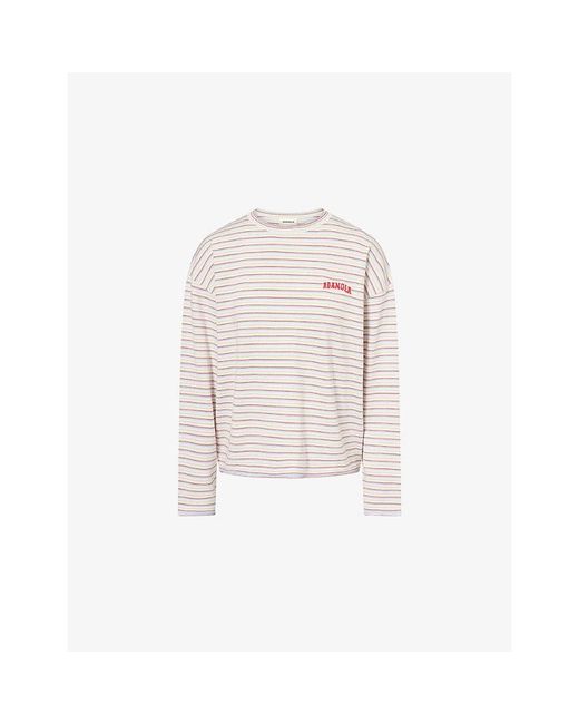 ADANOLA White Varsity Knit Roll Hem Stripe Sweatshirt