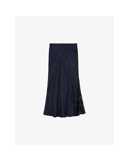 Zadig & Voltaire Blue Jayla Leopard-Jacquard Silk Midi Skirt