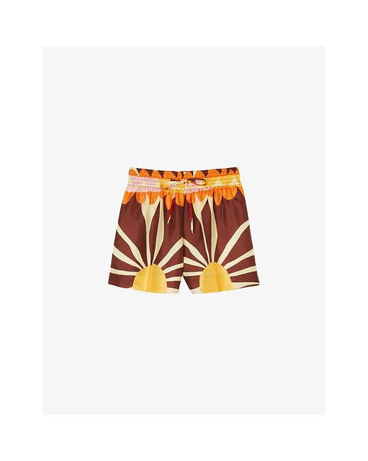 Sandro Orange Graphic-print Elasticated-waist Woven Shorts