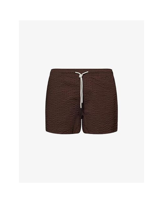 Oas Brown Calo Textured Swim Shorts for men