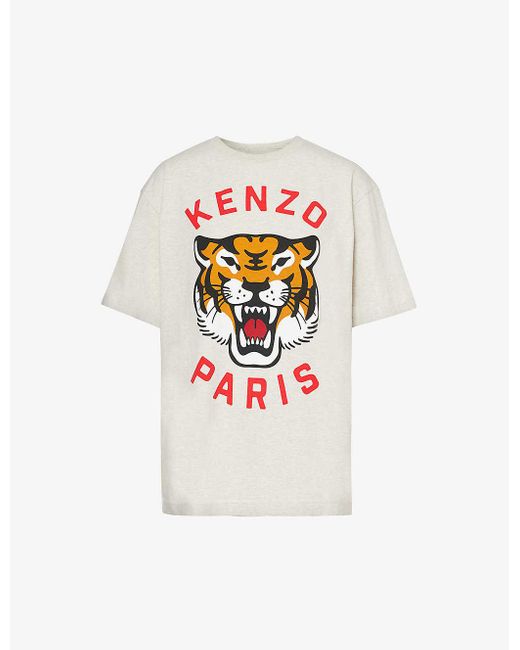 KENZO White Lucky Tiger Brand-print Cotton-jersey T-shirt