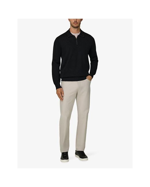 Boggi Black Zip-Neck Long-Sleeve Wool-Blend Polo for men