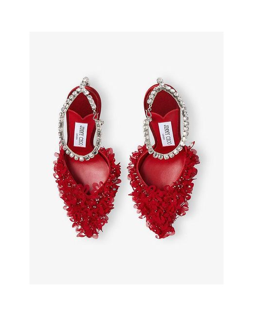 Jimmy Choo Red Saeda 100 Satin And Mesh Pumps