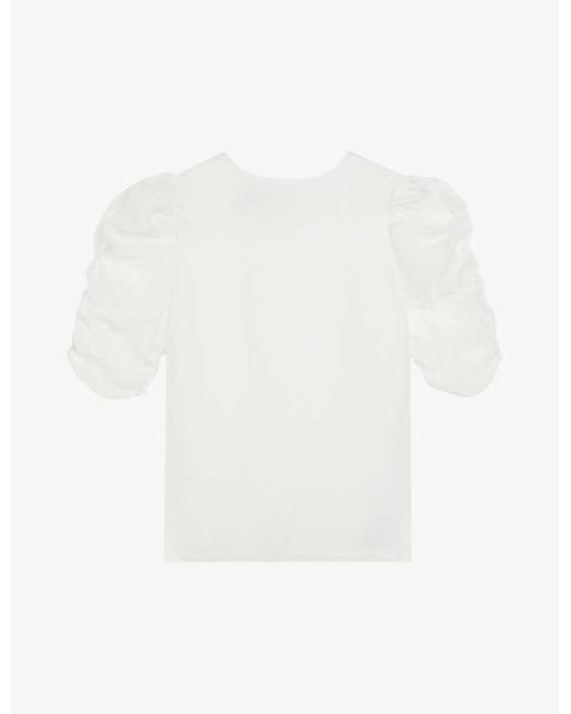 Ted Baker White Puff-sleeved Round-neck Organza Top