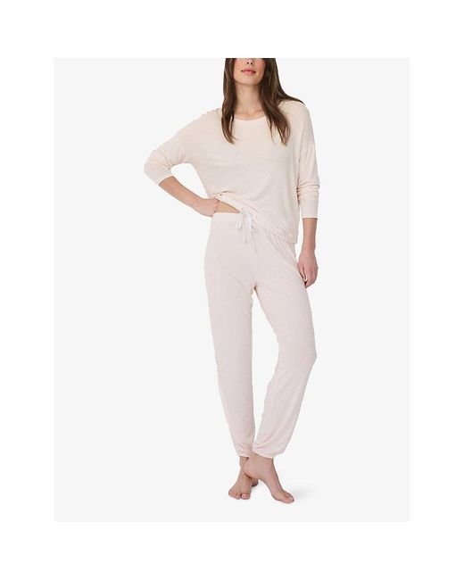 The White Company White Side-Stripe Tie-Hem Stretch-Jersey Pyjama Set