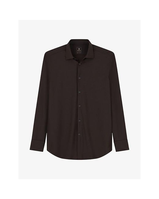 Boggi Black Slim-Fit Long-Sleeved Stretch-Woven Shirt for men