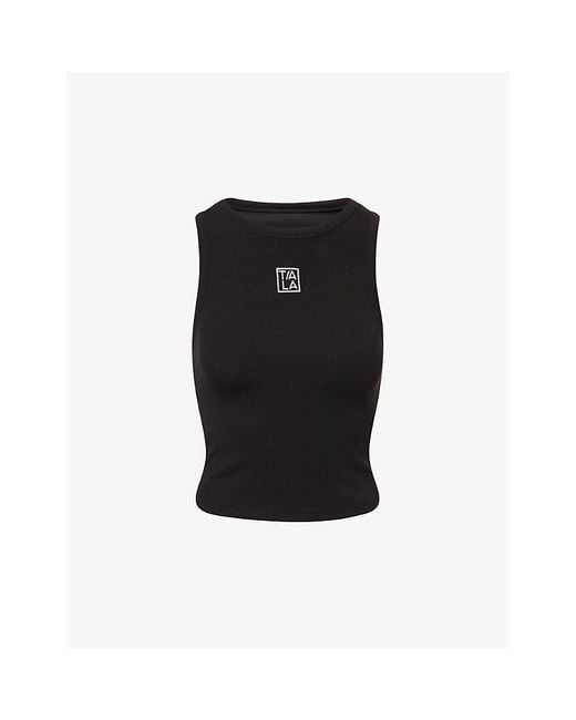 WE Are Tala Black 365 Ribbed Logo Racer Stretch-Woven Top