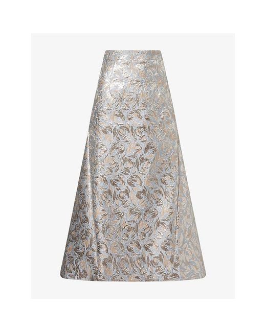 Huishan Zhang Gray Vicky Floral Jacquard Midi Skirt