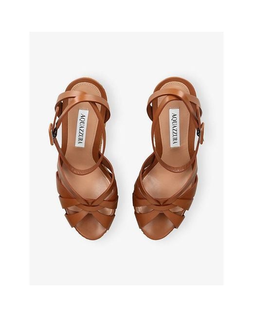 Aquazzura Brown Copacabana Leather Wedge Sandals