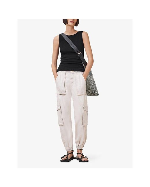 AllSaints Black Katarina Straight-Neck Sleeveless Cotton Tank