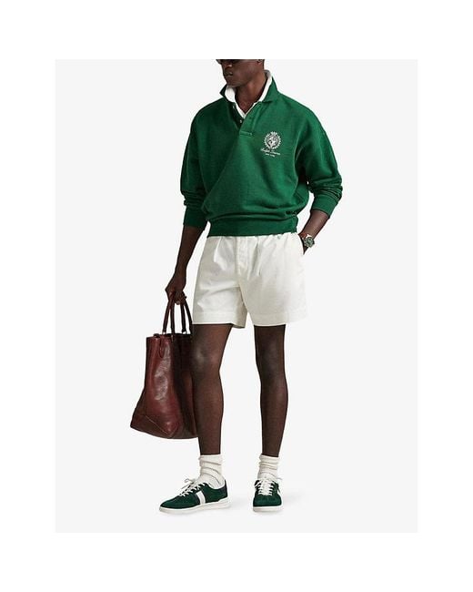 Polo Ralph Lauren Green Crest-Print Polo-Collar Cotton-Blend Sweatshirt for men