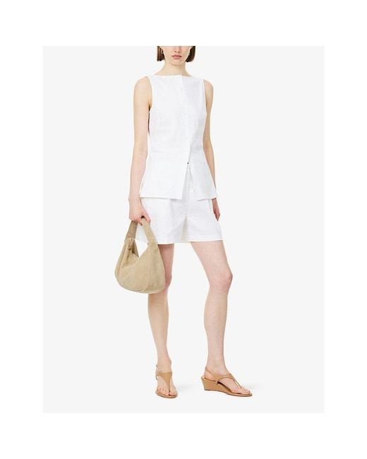 Theory White Btnk Cutaway Linen-Blend Top