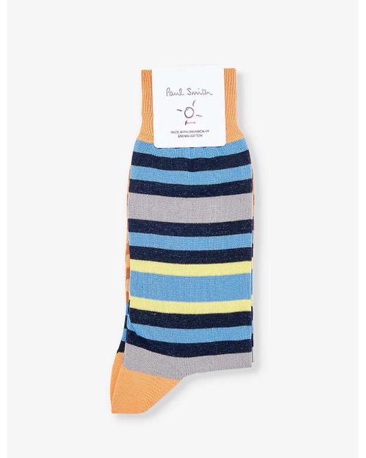 Paul Smith Blue Stripe-pattern Cotton-blend Knitted Socks for men