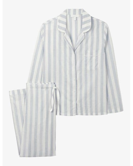 The White Company White Stripe-print Regular-fit Cotton And Linen-blend Pyjamas