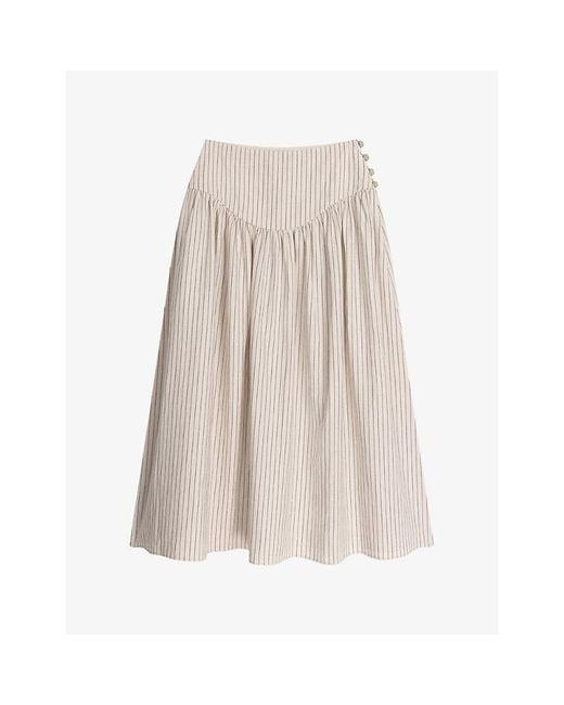 OMNES Natural Lucille Flared Linen-Blend Midi Skirt