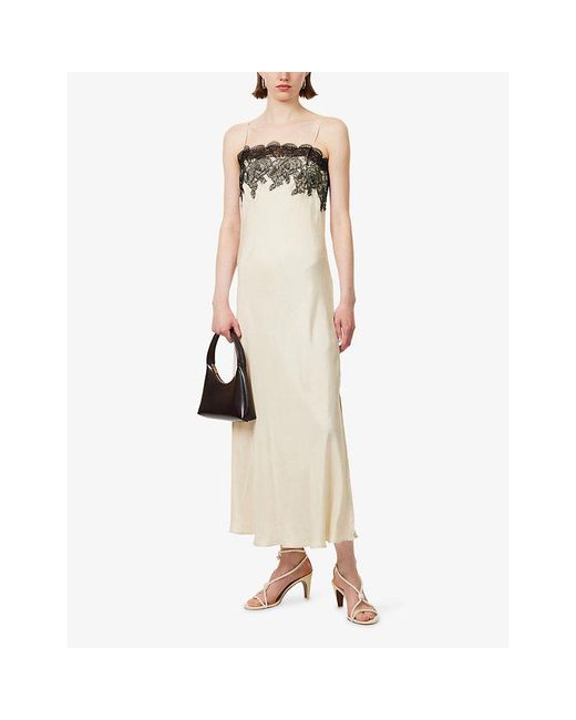 Dissh White Mina Lace-Trim Satin Maxi Dress