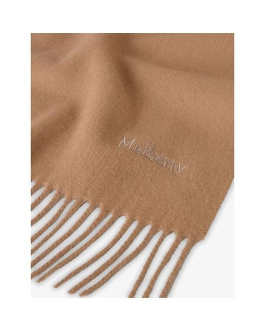 Mulberry Brown Branded Fringed Wool Scarf