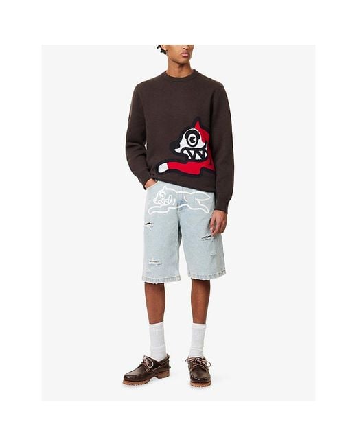ICECREAM Blue Running Dog Distressed Denim Shorts for men