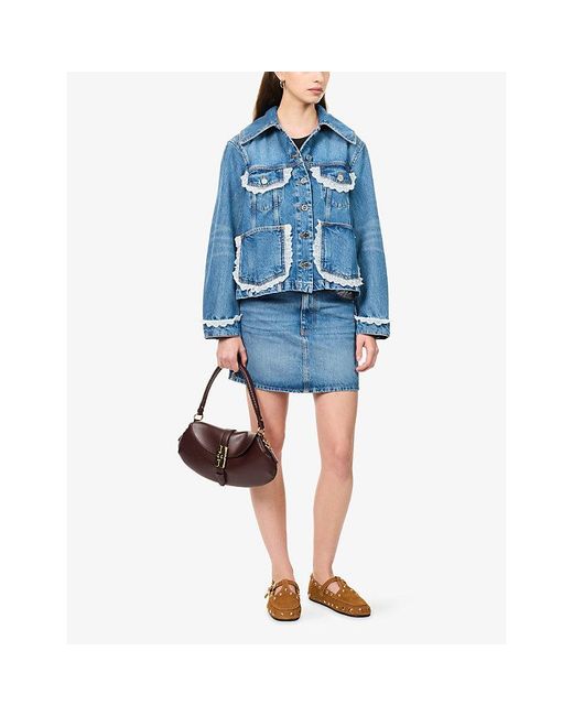 Ganni Blue Lace-Trim Denim Jacket