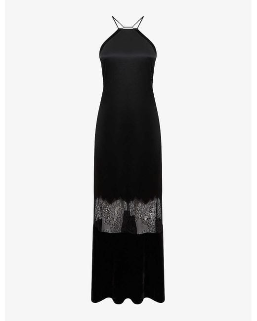 Reiss Black Janelle Lace-panel Woven Maxi Dress